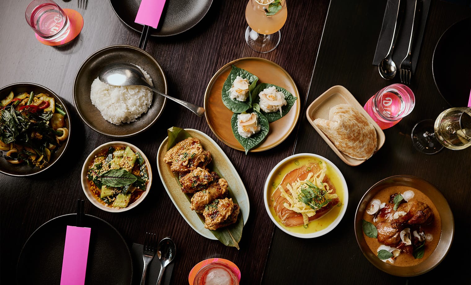 A shared table of Salted Egg dishes from the $85 Experience Menu
